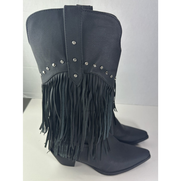 Roper Oakley Studded Pointed Toe Cowboy Black Boots Western Fringe Women's 8 - Picture 3 of 11